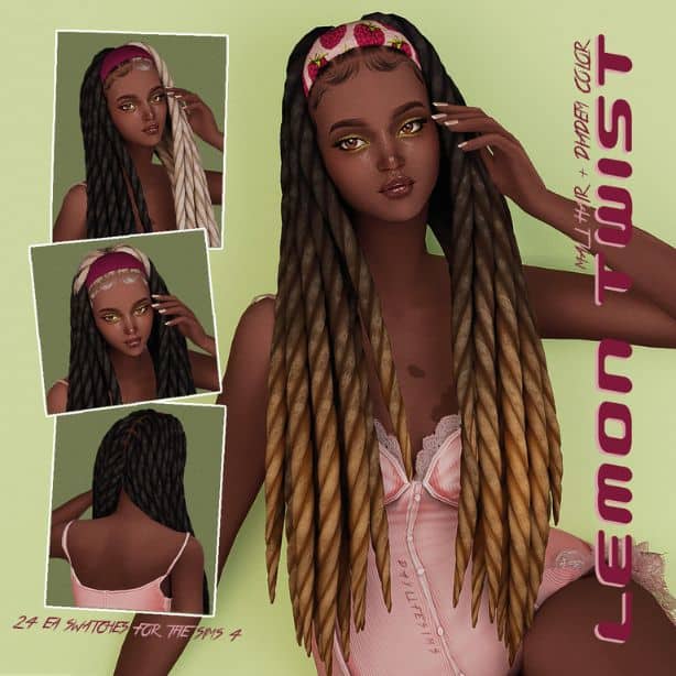 black female Sim with long two-tone twists
