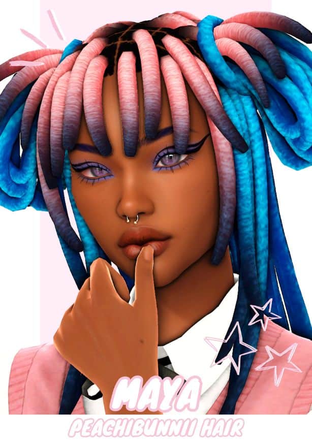 female sim with multi color locs