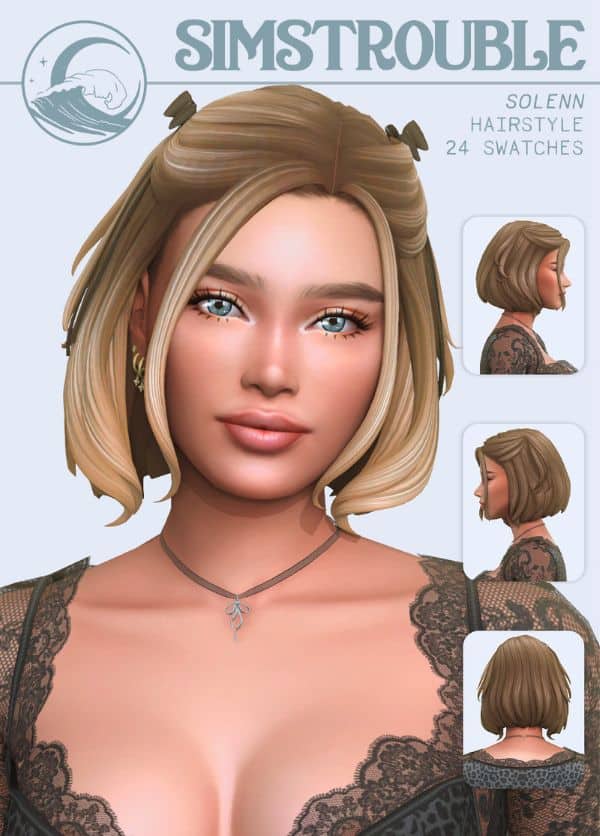 female sim with a short hairstyle and little clips