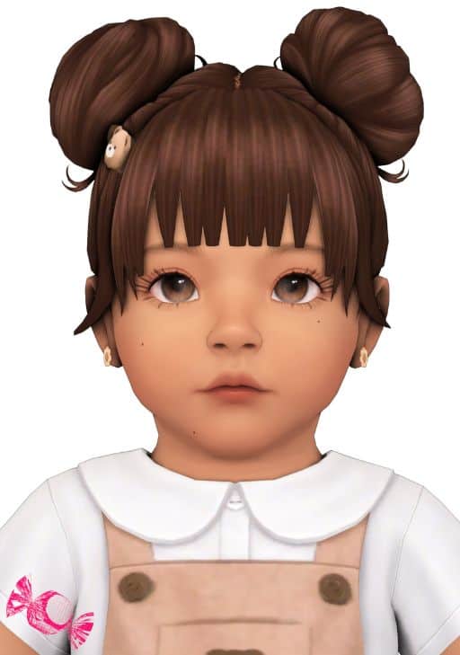 infant sim with two high buns and bangs
