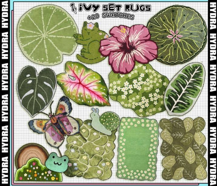 collage of plant and flower themed rugs