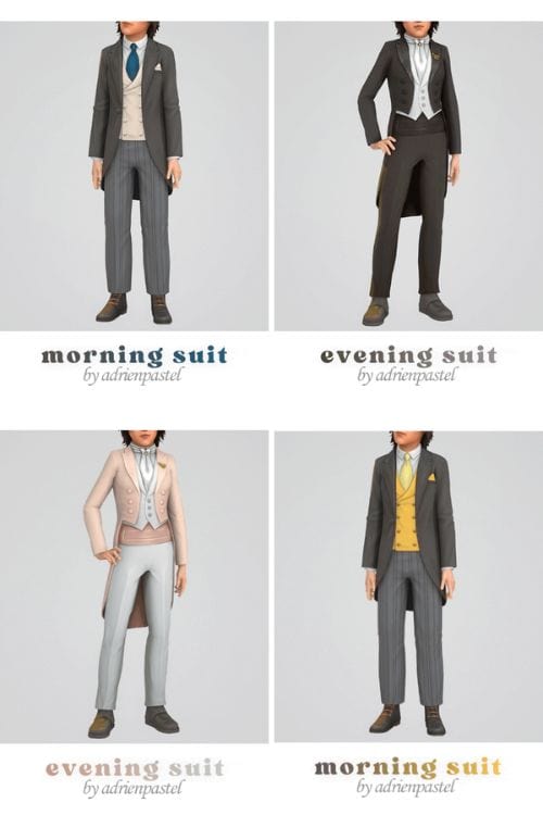 collage of male kid Sims wearing morning and evening suits