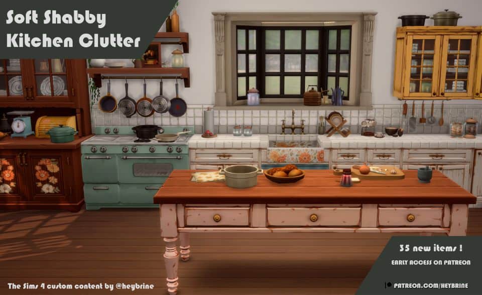 a shabby kitchen filled with mixed clutter