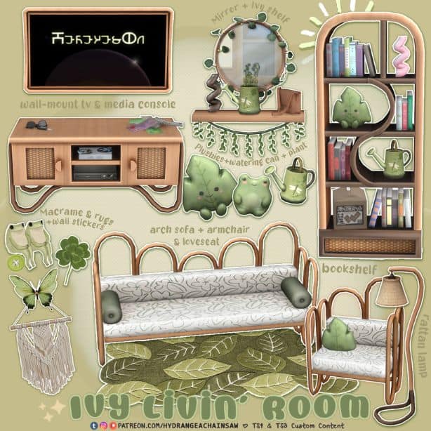 an ivy-themed living room collage