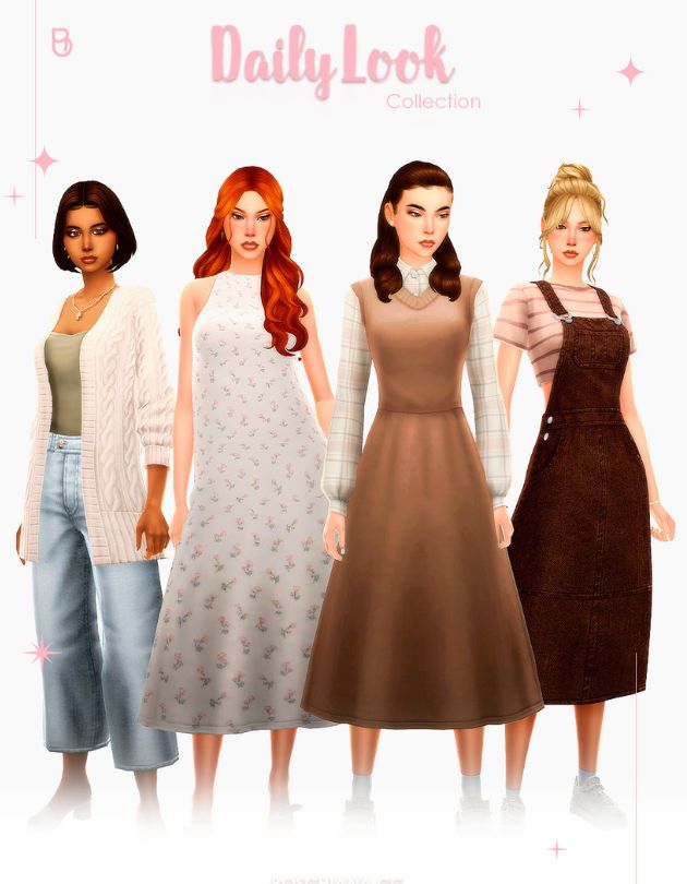 four female wearing clothes for everyday wear