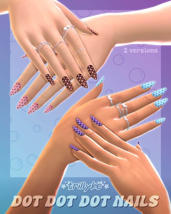 close up of polka dots nails in different colors