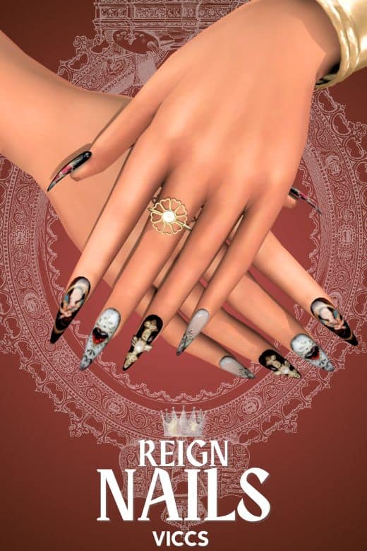 close up of long, royal-themed nails