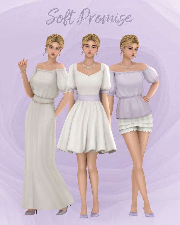 female sims wearing chic, clothing with puff sleeves