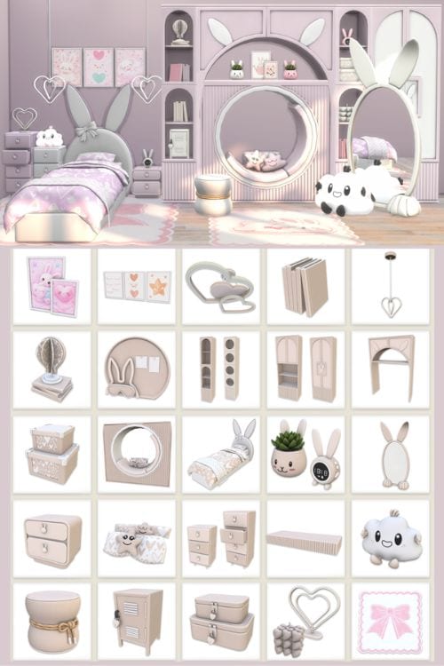 a light purple bunny-themed kids bedroom
