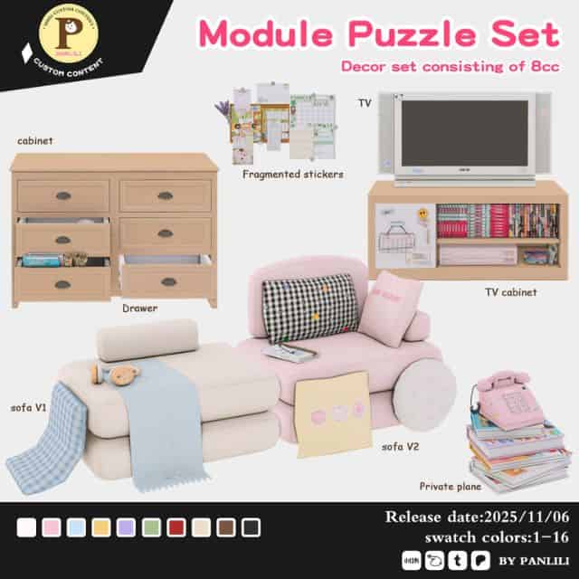 collage of mixed module furniture and decor pieces