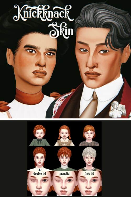 sims of different ages with strong features and a matte skin