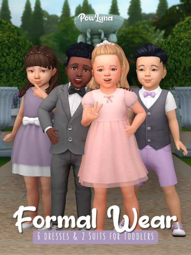 Sim toddlers wearing formal outfits