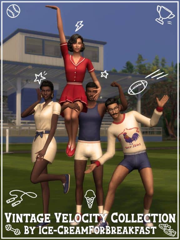Sims on the football field wearing vintage clothes