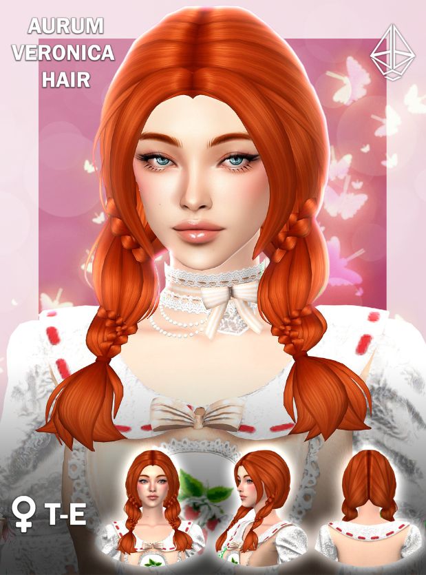 red head female sims with two braids within pigtails