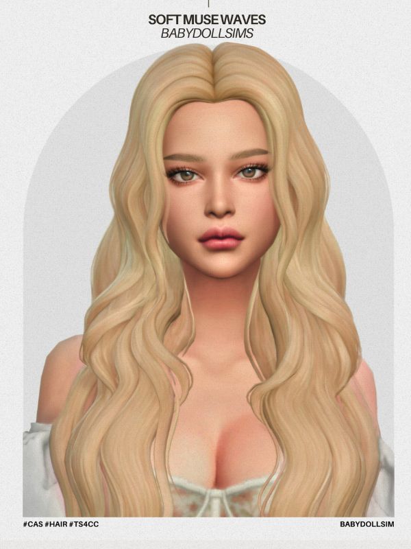 blond female sim with a middle part and long waves