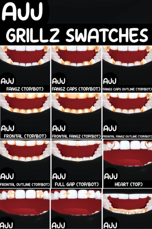 collage of 12 teeth grillz accessory options