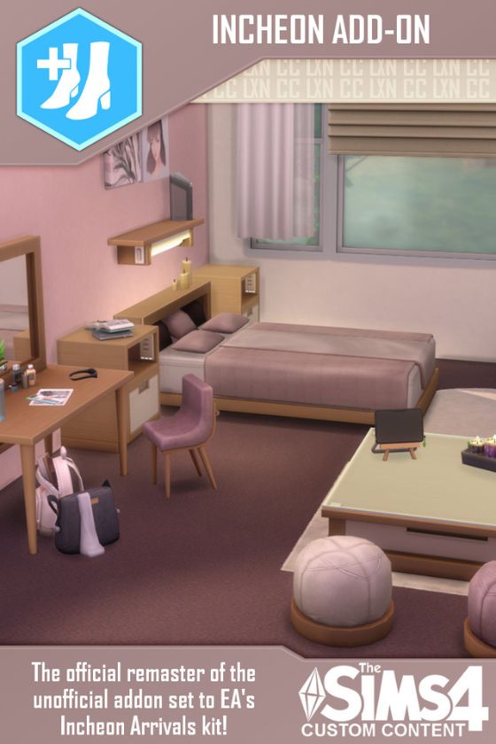 a lilac and wooden looking bedroom