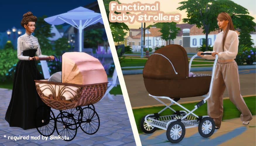 female Sims walking around with strollers
