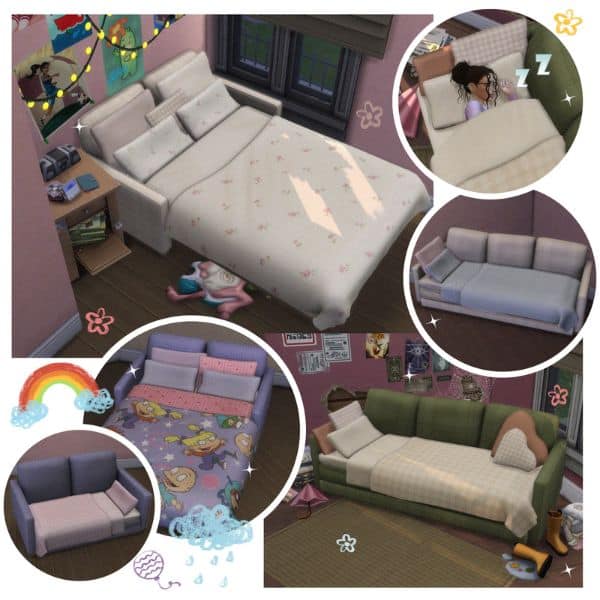 collage of functional and animated bed options