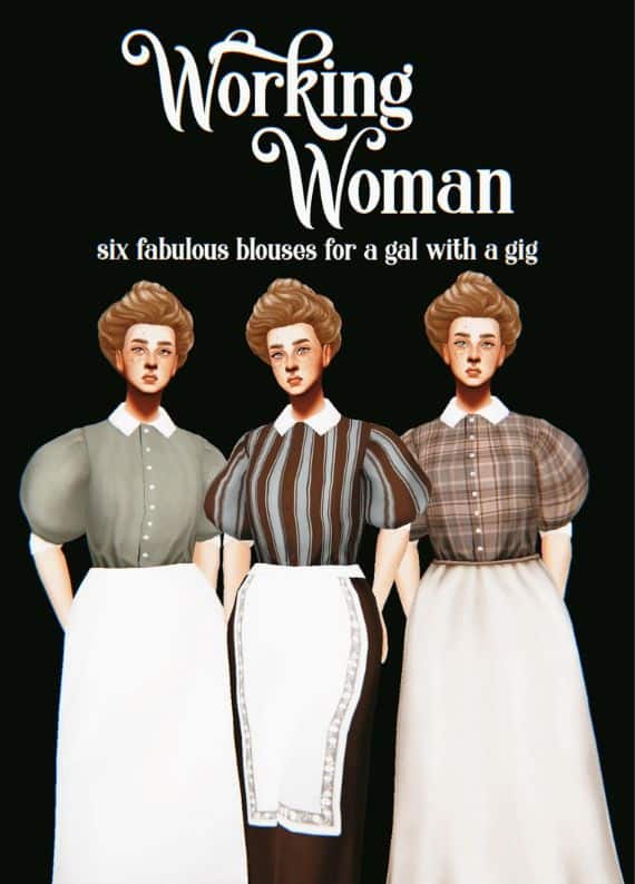 female Sims wearing 1890s inspired blouses