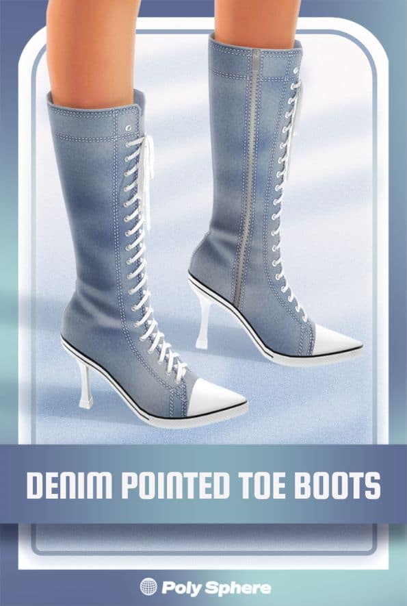 denim pointed toe boots with white laces