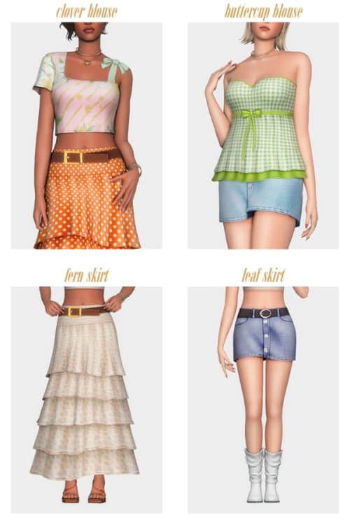 collage of two female tops and skirts