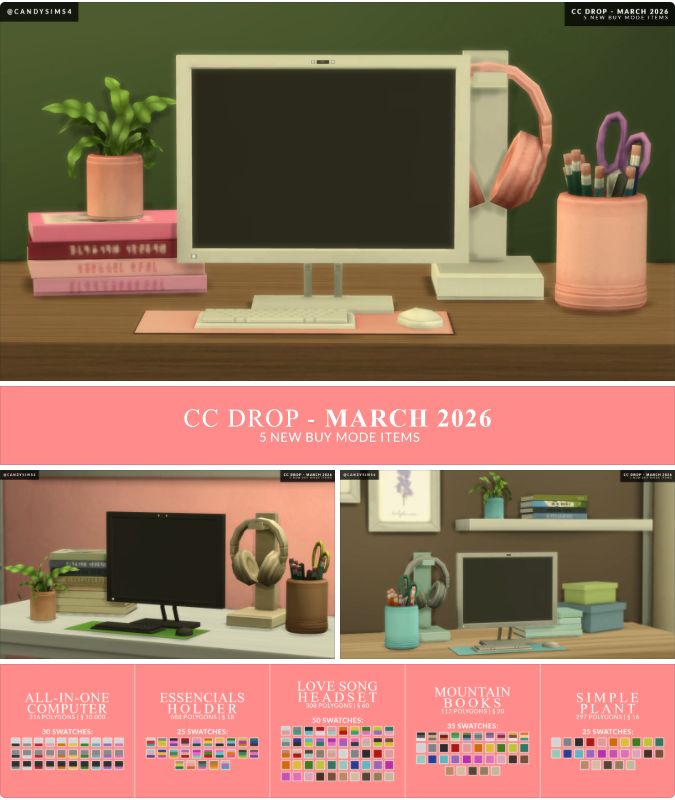 computer, desk clutter and decor pieces