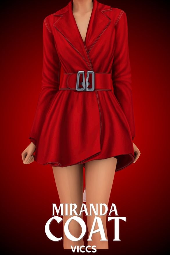 close up of a Sim wearing a red belted coat