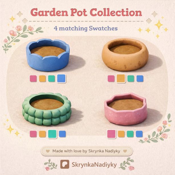 collage of four colorful garden pots