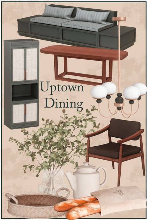 a collage of dining room furniture and decor pieces
