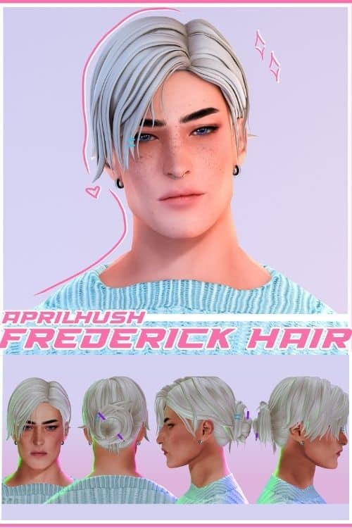 male Sim with silver hair in a bun with stick accessory