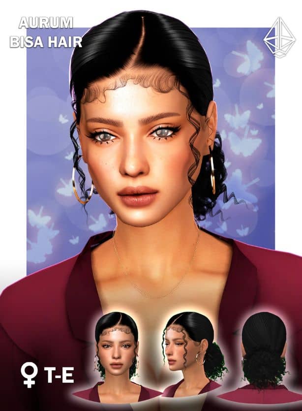 female Sim with a combed back low bun with edges
