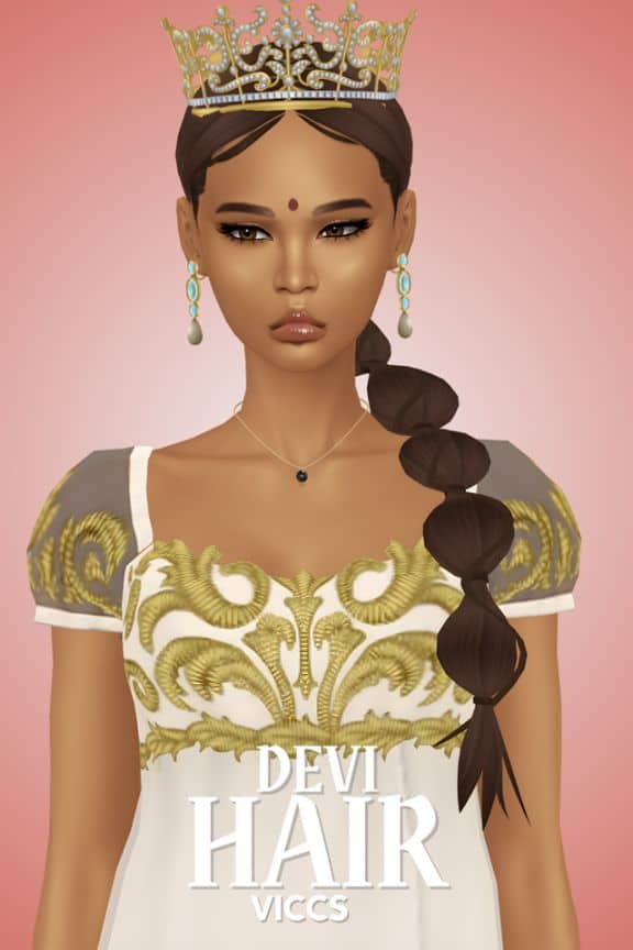 female sim with a long bubble ponytail