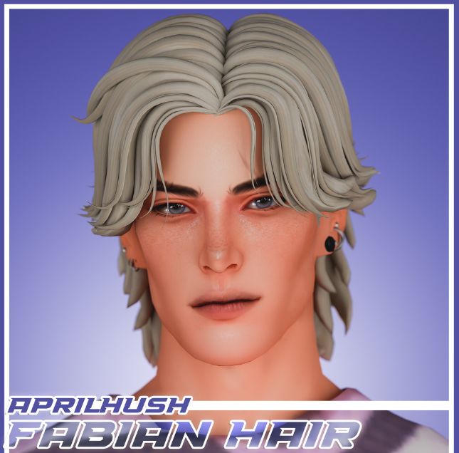 male Sim with middle part bangs and a layered hairstyle