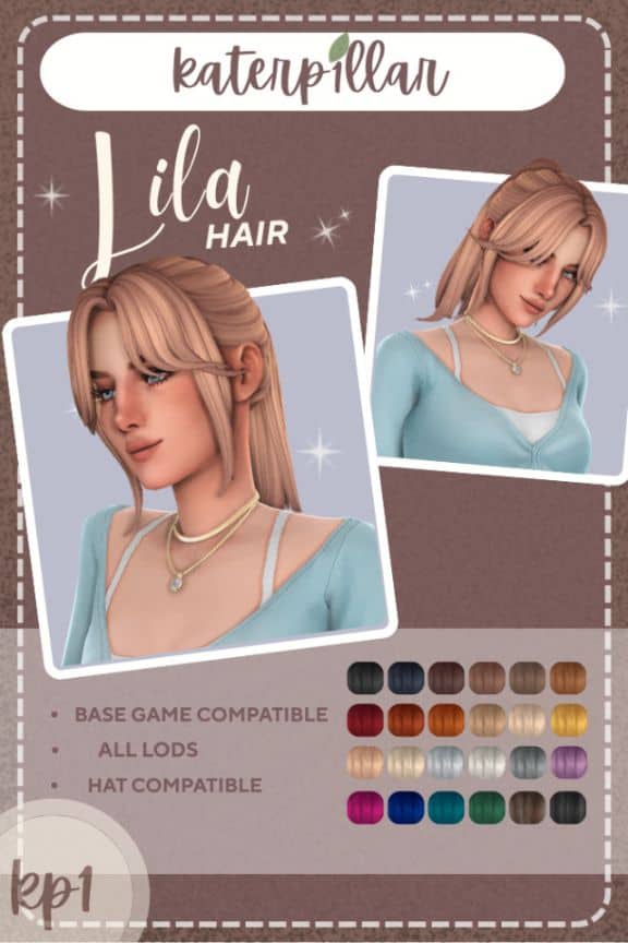 female Sim with a low ponytail and soft bangs