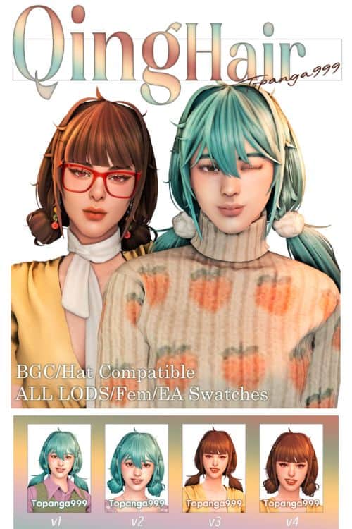 female Sims wearing pigtails and low pigtail buns