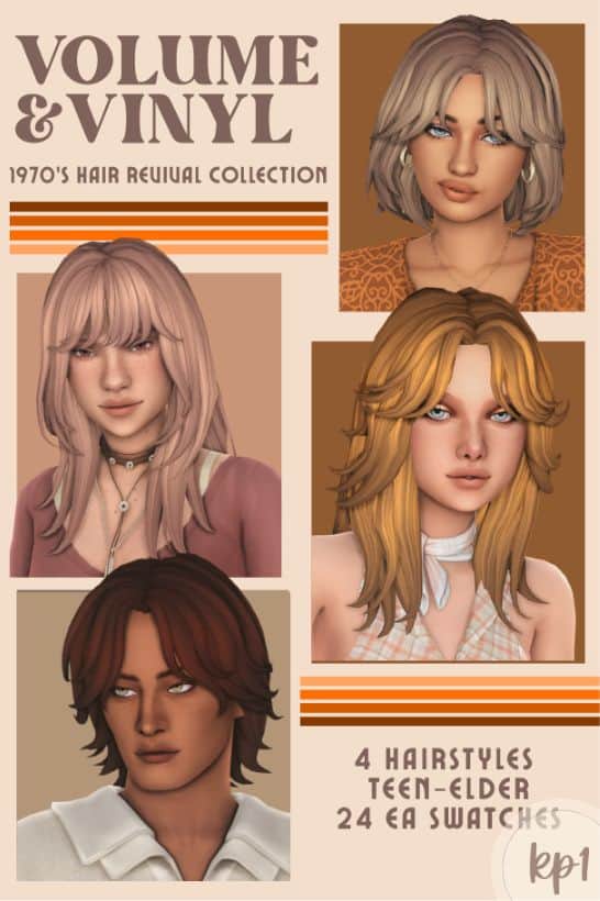 collage of four 70s-inspired hairstyles