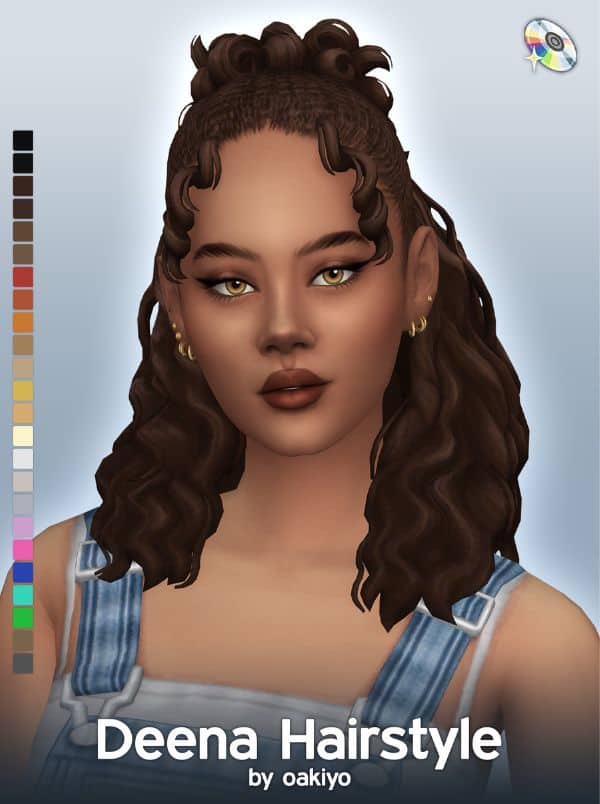 black female Sim with a half-updo curly hairstyle