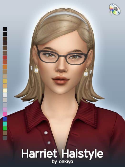Blond female sims with a shoulder-length hairstyle with a headband