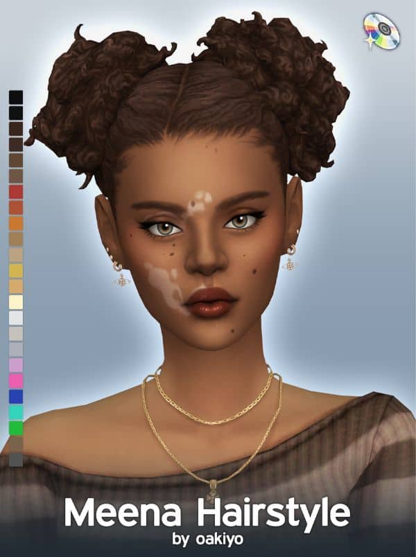 black female Sim with two textured hair buns