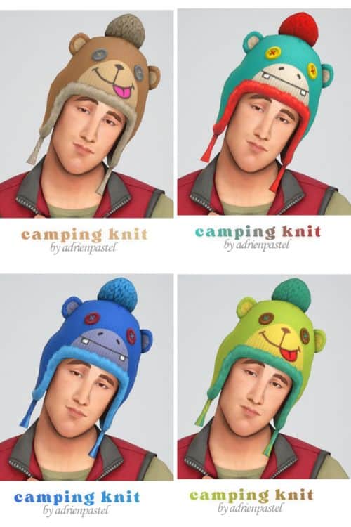 collage of male Sims wearing knit hats in different swatches