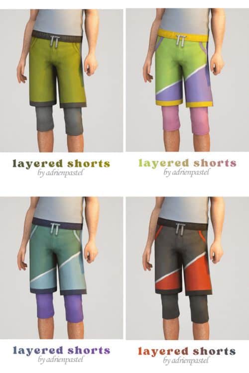 collage of men's layered shorts shown in different swatches