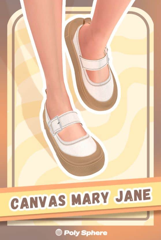 close up of brown and beige canvas Mary Jane shoes