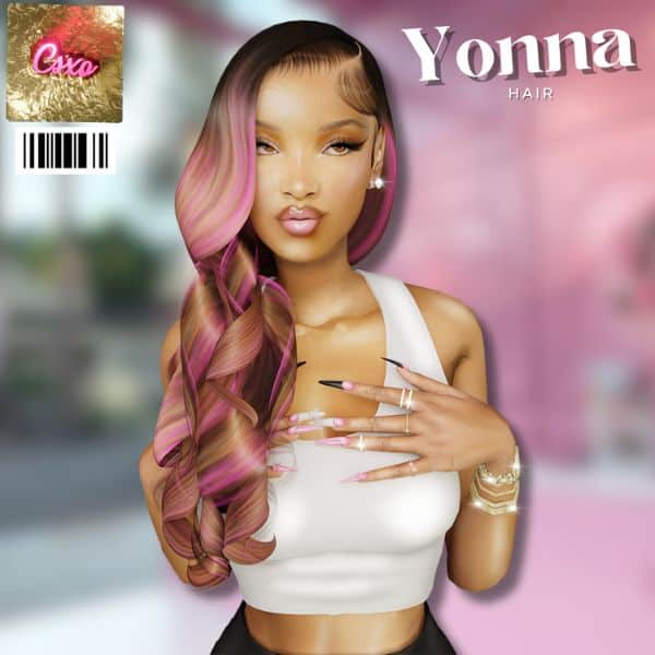 black female sim with multi-color hair and long nails