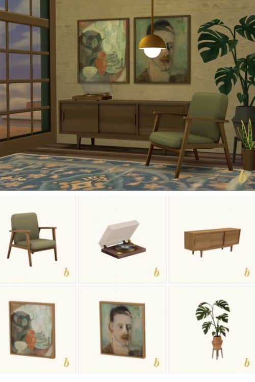 a record player nook in a Sim's home