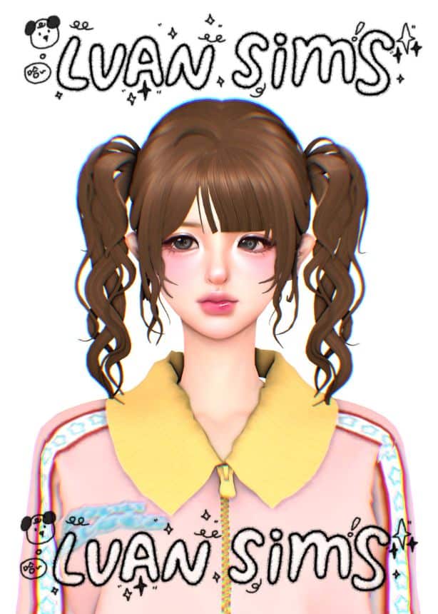 female Sim with side pigtails and bangs