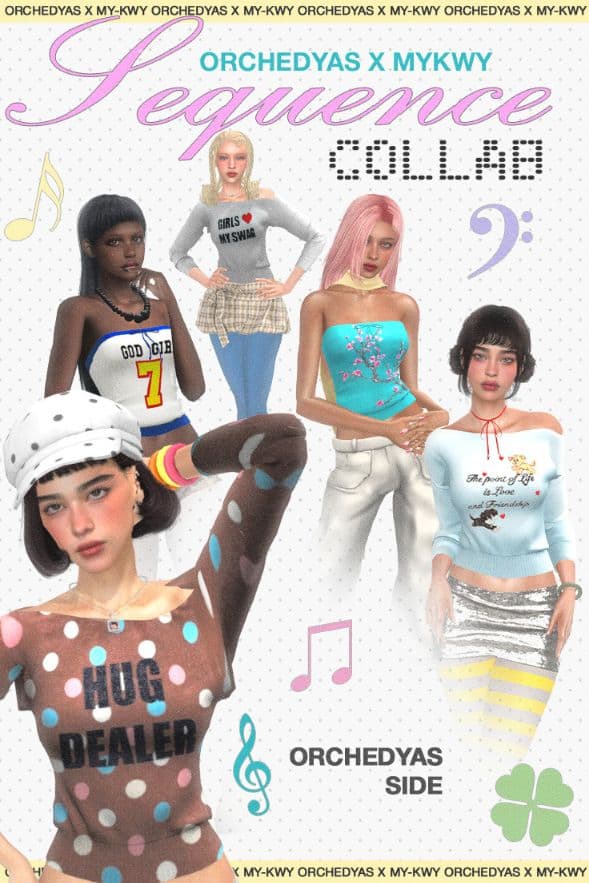 five female Sims wearing modern outfits