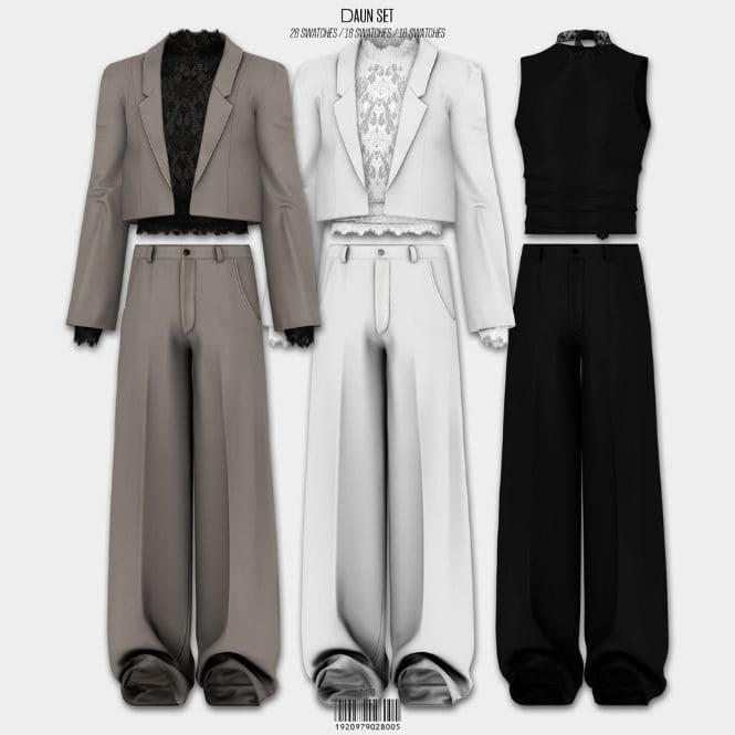 collage of a cropped male blazer, sleeveless top and loose trousers