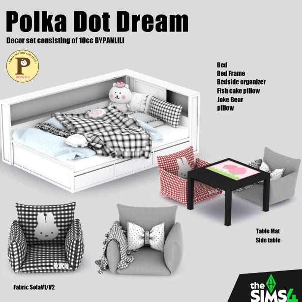 collage of a bed, bedframe organizer, pillow, table