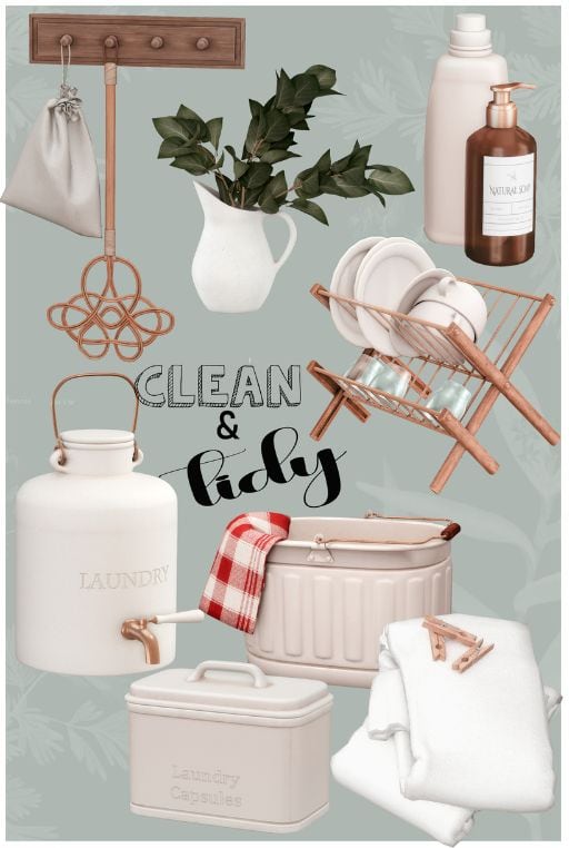 collage of laundry related items and decor